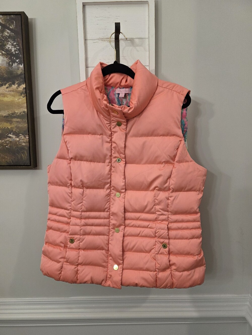 Lilly Pulitzer Coral Puffer Vest Down Feather Fill XL